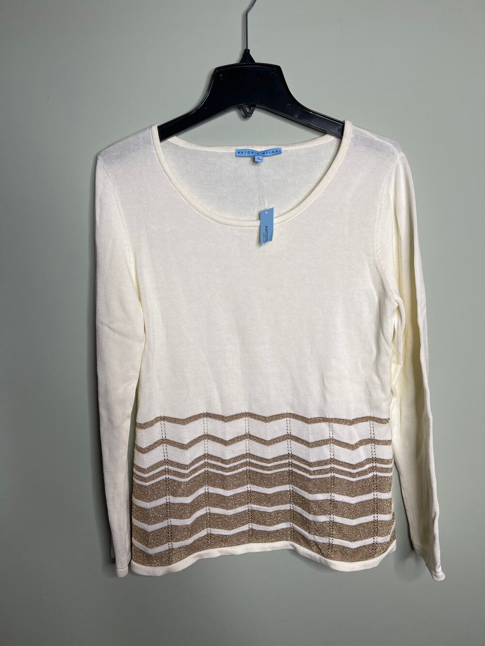 Antonio Melani Beige Gold Metallic Knit Sweater Large